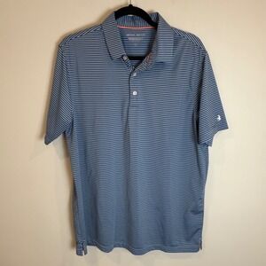 MICHEL ROUEN Performance Polo Shirt Blue Stripe Short Sleeve Mens Size L Golf